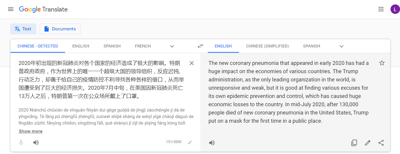 Google Fanyi Chinese to English